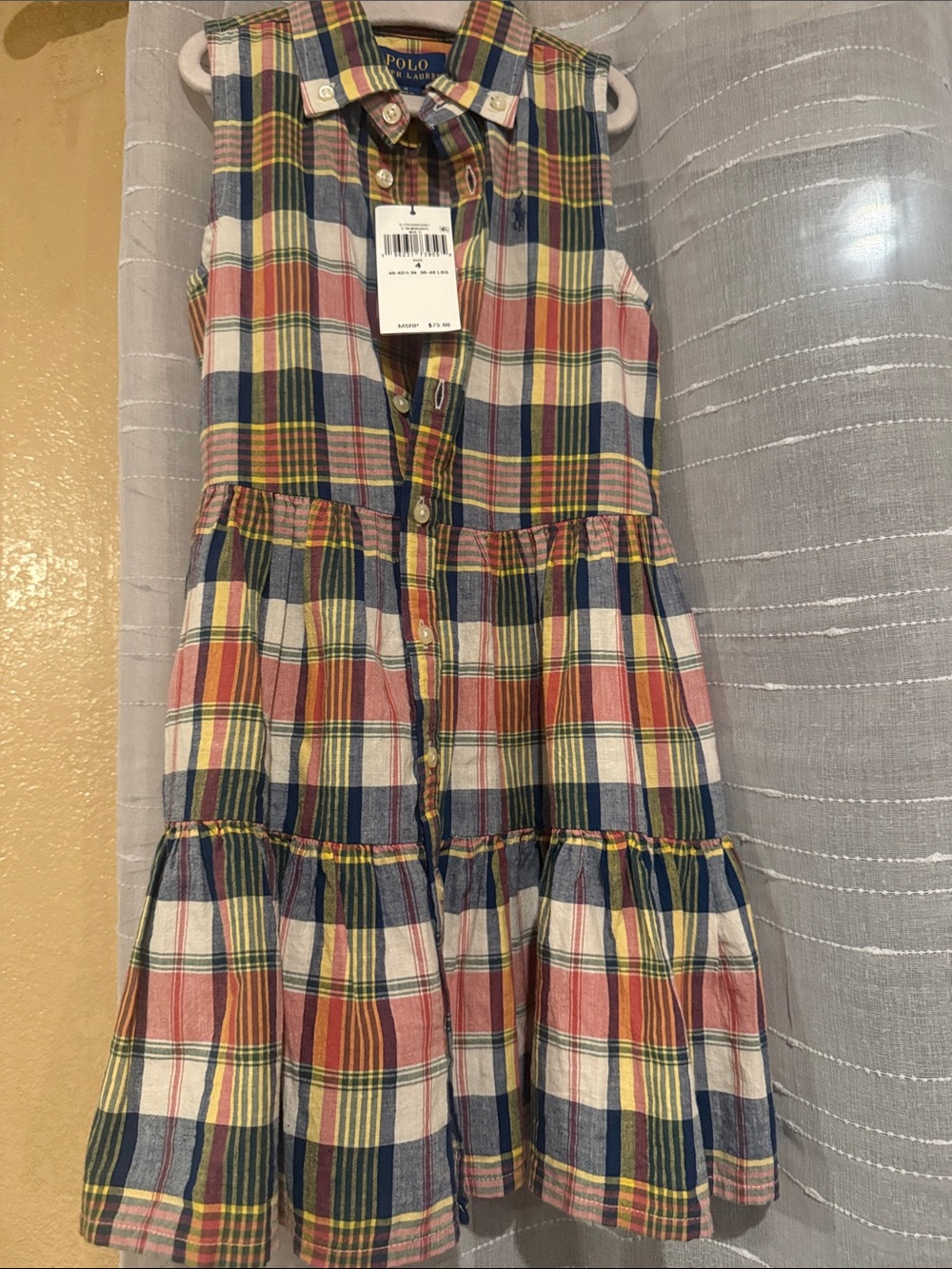 Polo by Ralph Lauren Girls Plaid Button-Front Sleeveless Dress - Navy/Red/Yellow